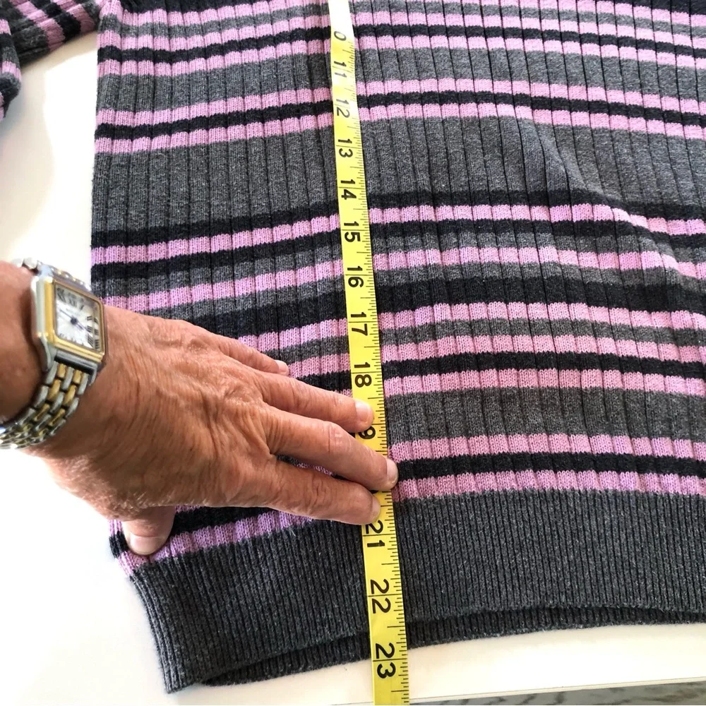Vintage Jeanne Pierre 100% Cotton Ribbed Turtleneck Sweater L Lavender Stripe
